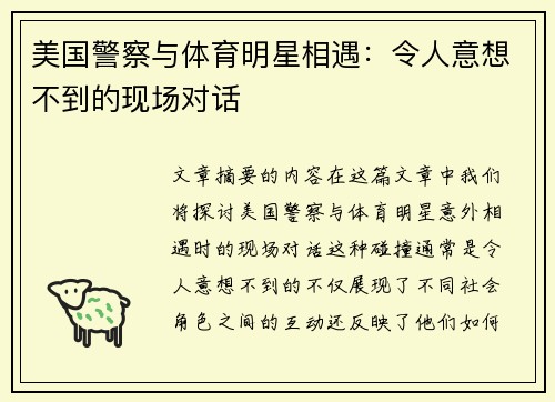 美国警察与体育明星相遇：令人意想不到的现场对话